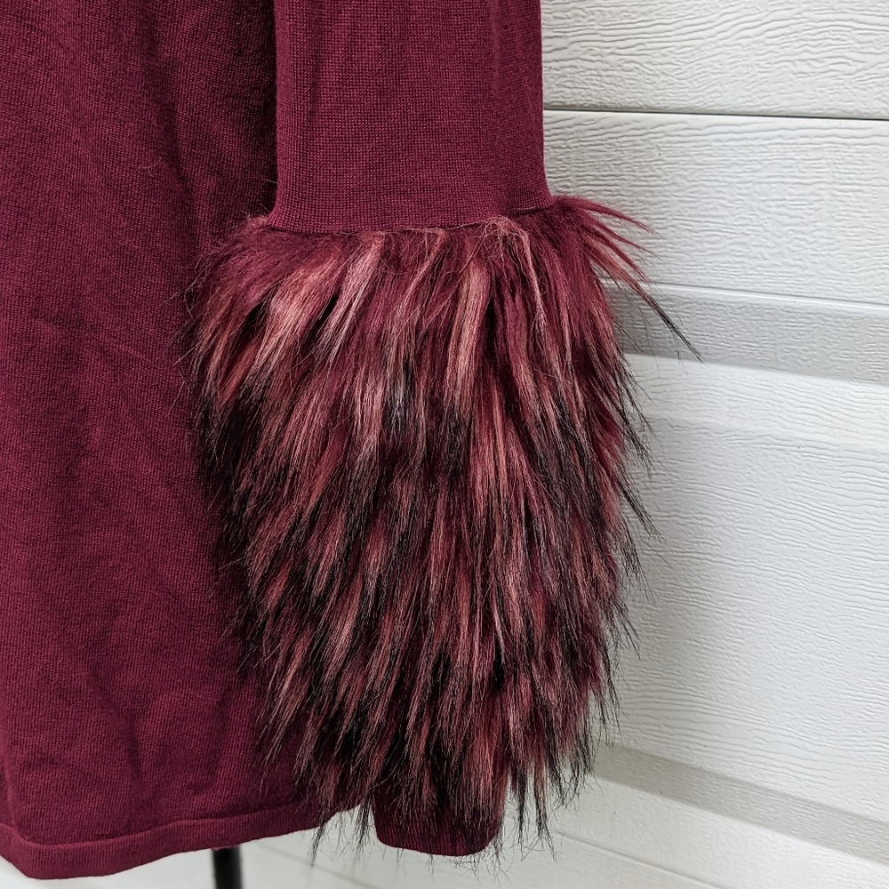 Alfani Burgundy Turtleneck Faux Fur Long Sleeve Top S - Picture 3 of 4